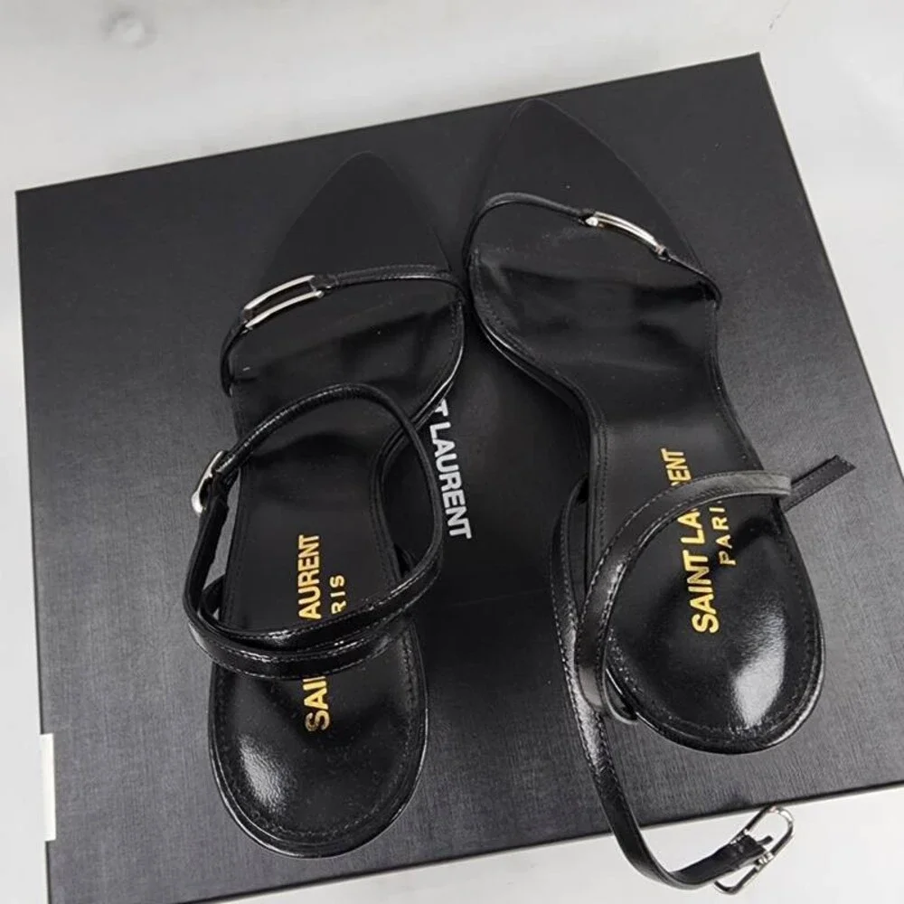 SAINT LAURENT 75mm Lambskin Leather Kitty Sandals Women's EU 36 Nero - Picture 8 of 15
